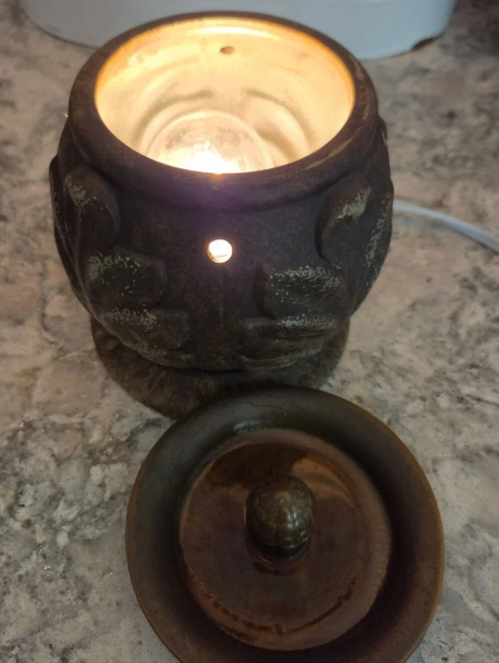 Ceramic Electric Light Wax Warmer Leaf Brown Tuscany Scented Switch On Cord